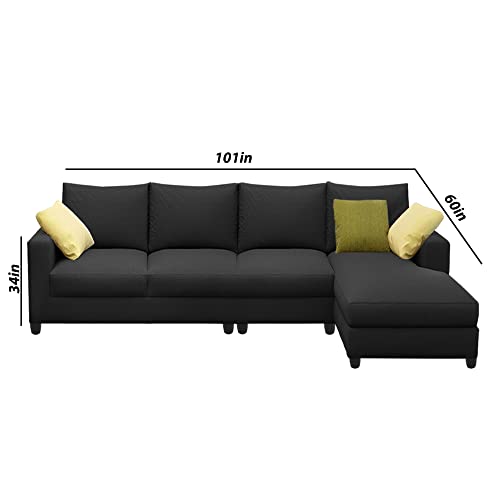 Image of Jian RHS 6 Seater L Shape Sofa Set Living Room (Black Fabric)