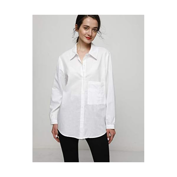 Minibee Women's Casual Cotton Linen Blouse Plus Size High Low Shirt Long Sleeve Tops White