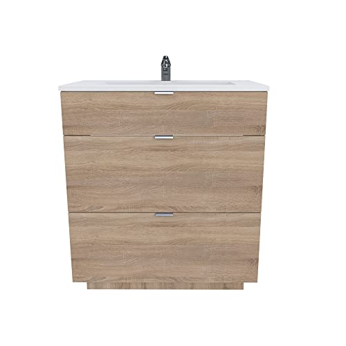 Meuble sous-vasque MARBELLA 80 cm + 3 tiroirs / Chêne blanchi