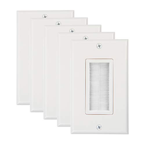 BUYER'S POINT Single Gang Brush Wall Plate | UL Listed Outlet Cover, Perfect Cord Concealer for Wall Mount TV, Gaming PC, Video Game Console and Home Theater Systems (White/Ivory) — 5 Pack