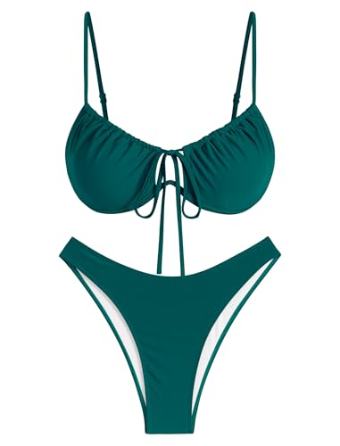Image of ZAFUL Women High Cut Bikini Sets String Sexy Swimsuit Two Piece Underwire Bathing Suit Brazilian Cheeky Cut Out Cute Swimwear