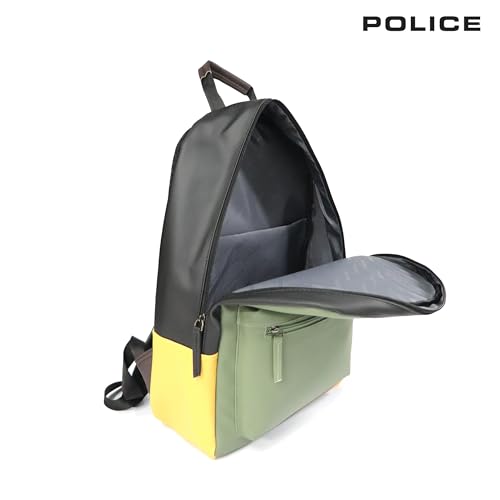Image of POLICE 20 Ltrs Vegan Leather (15 inch) Laptop Backpack water resistant sustainable bags with rain proof zippers for Men, Women, Boys and Girls, (BLACK /TAN /GREEN)
