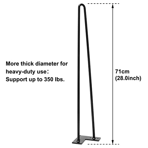 Signstek 28 Inch Metal Hairpin Table Legs, Replacement Furniture Legs Set Of 4 For Diy Coffee Tables, Modern Desks, Night Stands, Etc With Heavy Duty Iron And Industrial Design, Two-Rod, Black #TOP1