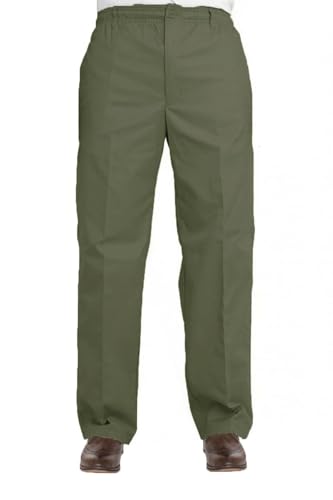 NEO Mens Rugby Trousers Stretch Full Elasticated Waist Band, Smart Workwear Straight Leg Formal Office Work Walking Chinos Pants for Men Size 30-50 46-50 [42W / 29L – Olive Green]