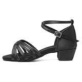 HROYL Tanzschuhe für Mädchen, Latein-Tanzschuhe, Standard, Satin, Tanzsaal, K-203, Schwarz - Schwarz 2 - Größe: 36.5 EU