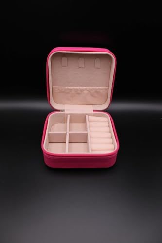 Image of Ballotte CKPS Jewellery Organiser PU Leather Zipper Portable Storage Box Case with Dividers Container for Rings, Earrings, Necklace Home Organizer (Hot Pink)