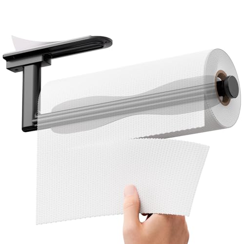 Image of zaa Paper Towel Holder Under Cabinet - Self Adhesive or Drilling Paper Towel Holder Wall Mount, One Hand Tear Black Towel Holder for Kitchen Organization, Bathroom, Sink, Pantry, Fridge, RV