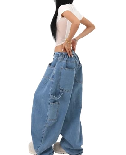 Cargo Jeans for Women Men Baggy Cargo Pants High Waisted Wide Leg Boyfriend Denim Pants Casual Grunge Streetwear2