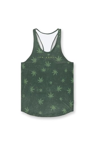 Jed North Bodybuilding Tank Top Gym Stringer Y-Back Muscle Racerback,Weed,X-Large