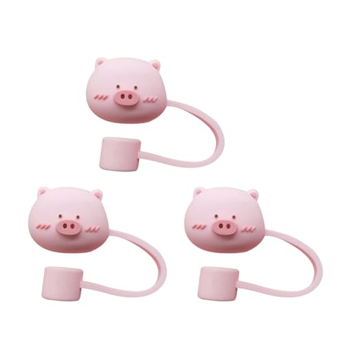 3Pcs Cute Pink Pig Straw Cap, Cute Silicone Straw Covers Cap for Stanley Cup, Dust-Proof Drinking Straw Reusable Tips Lids Drinking Straw Dispensers Kitchen Accessories