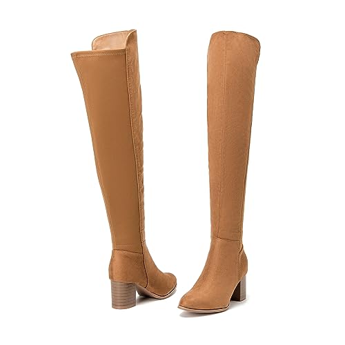 Image of SelenePair Women's Over The Knee Boots Stretch Thigh High Block Mid Heel Boot Fashion Side Zip Winter Boots