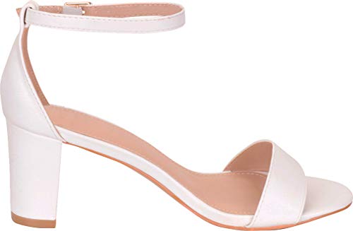 Cambridge Select Women's Classic Single Band Ankle Strap Chunky Block Mid Heel Sandal,8 B(M) US,White PU - Image 4