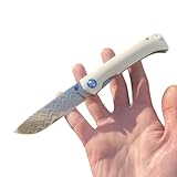Obespina Petit couteau pliant acier damas cuivre luxe collection edc camping tranchant decoupe original manche os artisanat