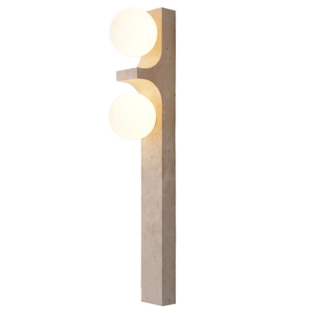 JISHUBO Double Head Spherical Glass Lampshade Wall Sconce, Industrial Style Yellow Travertine Wall Light, G9 Light Source Natural Stone Wall Lamp, Living Room Corridor Balcony Decoration Lighting Fixt