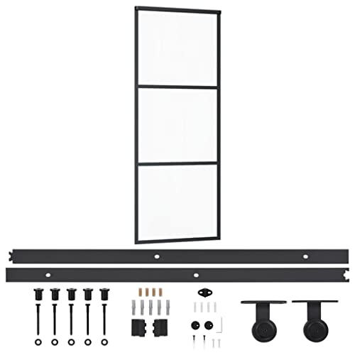 vidaXL Puerta Corredera con Herrajes Entrada Corrediza Deslizante Hogar Cuarto de Baño Salón Sala de Estar Habitación ESG Vidrio y Aluminio 76x205 cm