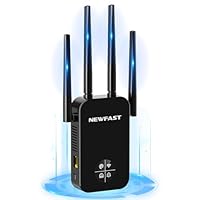NEWFAST Ripetitore WiFi Potente per Casa, 1200Mbps WiFi Extender Dual Band 2.4GHz/5GHz con 4 Antenne ad Alto Guadagno, Porta Ethernet, WPS, Display Intelligente, Supporta Modalità Ripetitore/Router/AP