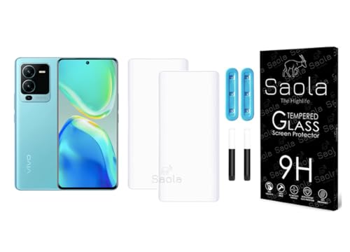 Image of Saola Curved UV Tempered Glass For Vivo V25 Pro 5G. Comes With UV Light & Glue For Finest Pasting. Edge To Edge Protection With Case Friendly Fit. (Pack Of 2)