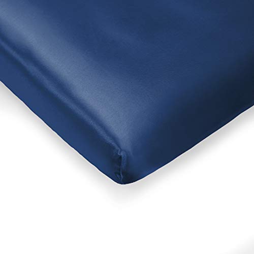 Image of Pro Goleem Satin Pack n Play Playard Sheet Great for Baby Hair Soft Silk Feeling 27x39 Inch Fitted Portable Mini Crib Sheet Playard Mattress Cover for Girls Navy Blue