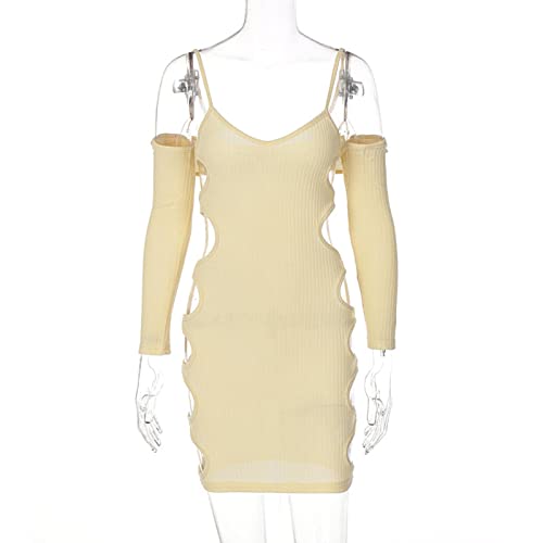 Y2K Side Hollow Out Gebreide Jurk Vrouwen 2022 Lente Zomer Kleding Lange Mouwen Off Schouder Sexy Bodycon Jurk Vrouwelijke Club Outfits - Image 4