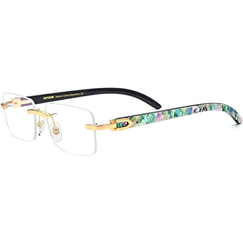 Image of HEPIDEM 100% Really Buffalo Horn Mussel Shell Rimless Eyeglass Frame 908