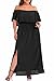 Women Plus Size Dresses for Wedding Guest Black Summer Off The Shoulder Maxi Ruffle Side Split Fit Flare Dress Pockets