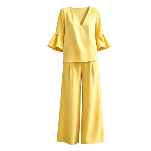 Survêtement d'été élégant pour femme adieu inconfort avec ce pantalon large et t-shirt léger