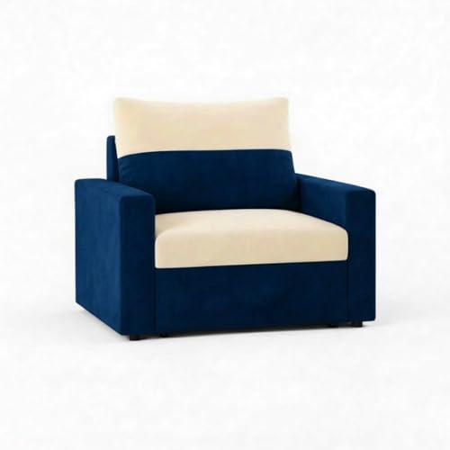 Image of SOCOZI Enrique 1 Seater Sofa Cum Bed | Soft Velvet Suede Fabric | Modern Convertible Design | Plush Comfort Seating for Living Room (Dark Blue-Cream)