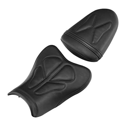 C.C. RIDER Front & Rear Seat Cushion Fit for Suzuki GSXR1000 GSXR-1000 2007 2008, Black Driver Passenger Seat