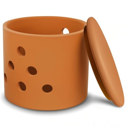 LEEPENK Terracotta Garlic Keeper,Vented Clay Garlic Storage Container Saver with Lid and 12 Air Vent,Reserve for Garlic, Onion, Lemon, Patato or Ginger