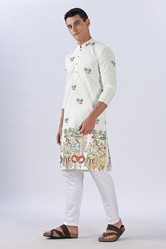 Image of BE ACTIVE Men's Cotton | Regular Fit Casual Mandarin Collar | Long Length Full Sleeves | Embroidered Indian Kurta