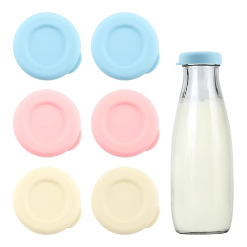 6pcs Silicone Glass Milk Bottle Caps, 48mm Diameter Milk Bottle Lids for Libbey & Stanpac Glass Bottles, Reusable and Airtight, Easy to Clean