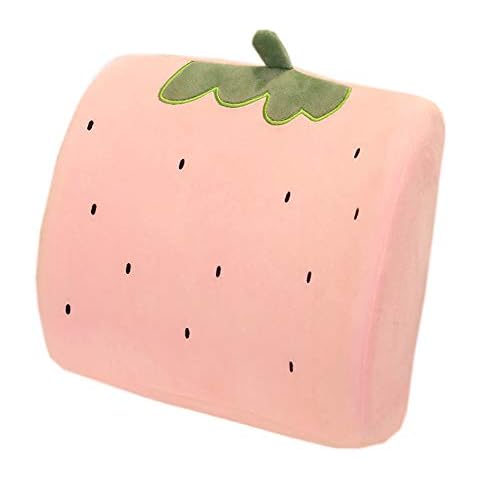 Tingting's Dream Cute Memory Cotton Lumbar Back Cushion Waist Support Pillow Office Chair Rest Cushion for Chairs Car (Strawberry, 32×35cm) Cover