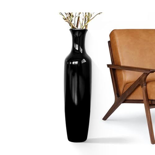 Rocendlor Tall Floor Vase, 27.5 inches Large Vase, Decorative Tall Vases for Living Room, Office, Fireplace, Home Decor, Resin Black Floor Vases