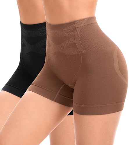 OPIBOO Seamless Shaping Boyshorts Panties Slip Shorts for Under Dresses High Waisted Tummy Control Underwear Shapewear for Women 2 Pack M
