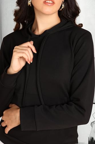 Image of POPWINGS Casual Solid Hooded Pocket Sweatshirt for Women || Women Sweatshirts Casual Wear ||Stylish Western Winter Wear Sweatshirts for Women
