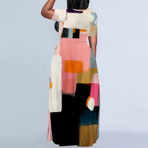Image of PinkPatty Plus Size Dress for Women Casual Crew Neck Short Sleeve Maxi Dress Oversized Summer Beach Dresses with Pockets