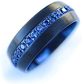 Men's Tungsten Wedding Band Blue Diamonds Blue Gem Wedding Band Blue Sapphire Wedding Ring Blue Stone Engagement Ring Domed Diamond Ring Mens Diamond Ring Blue Diamond Engagement ring