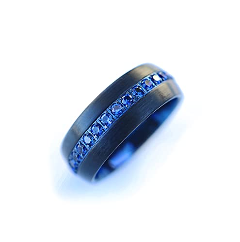 Men's Tungsten Wedding Band Blue Diamonds Blue Gem Wedding Band Blue Sapphire Wedding Ring Blue Stone Engagement Ring Domed Diamond Ring Mens Diamond Ring Blue Diamond Engagement Ring #TOP1