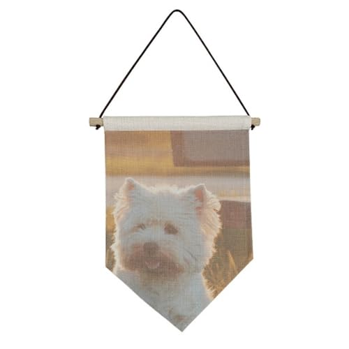 Drapeau en toile pour décoration murale motif chien blanc : élégance et textile haut de gamme