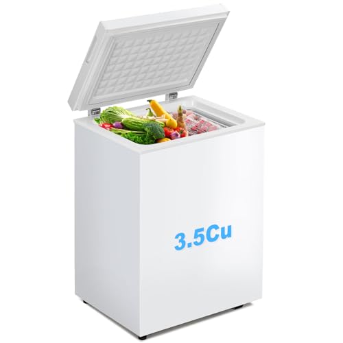 Image of 3.5 Cu.Ft Chest Freezer, Compact Chest Freezer with 7 Thermostat, Mini Deep Freezer with Removable Basket, Low Noise, Top Door Free-Standing Freezer for Garage /Dorm /Office /Apartment, White
