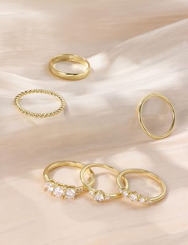 Besteel Gold Rings for Women - Non Tarnish 14K Gold Plated Stackable Rings, Dainty Cubic Zirconia Thin Thumb Ring Set, Trendy Statement Promise Wedding Bands Engagement Ring for Women Size 6-10