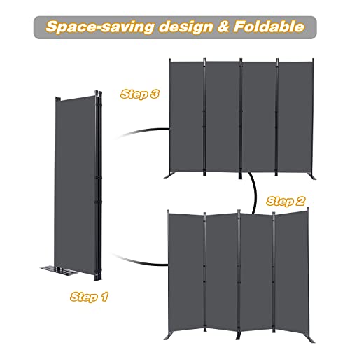 CHOSENM Wall Divider, 4 Panel Room dividers and Folding Privacy Screens with Wider Support Feet, 6 Ft Portable Privacy Screen for Room Separator, 88" W X 71" H, Grey - Thumbnail 5