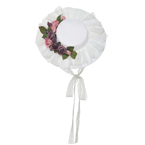 Chapeau Victorien Grand Bord Contre le Soleil - Style Plat Vintage à Fleurs