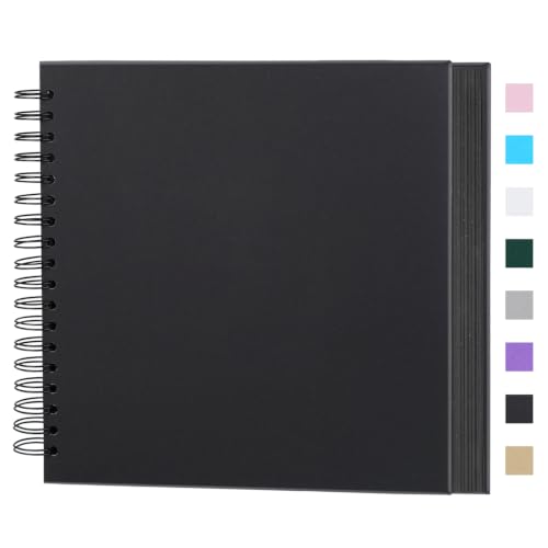 Image of Miaikoe DIY Scrapbook Album 20.5x20.5 cm Hardcover Kraft Blank Paper Scrap Book with 20 Sheets Memory Book for Family Wedding Photography Anniversary (Black)