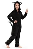 BesserBay Kinder Onesie Plüsch Overall mit Kapuze Ohren Reißverschluss Tier Jumpsuit Schwarze Katze 7-8 Jahre
