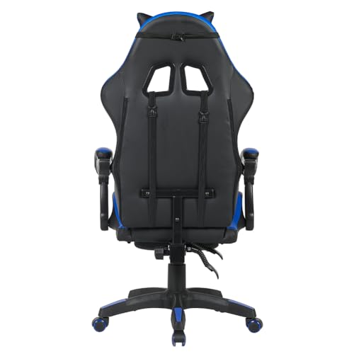 Sedia Poltrona Gaming Scrivana Ufficio Casa in Ecopelle Schienale Reclinabile Cuscino Lombare Poggiatesta Rotazione 360 Gradi Altezza Regolabile Base 5 Ruote (Blu con Poggiapiedi) - Sedia gaming - Immagine 5