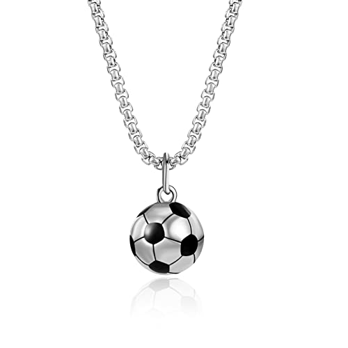 Edelstahl Fußball Halskette Silber Unisex Schmuck Mädchen Fußball Geschenke Fußball Charm Halskette mit Kette Fußball Anhänger Halskette