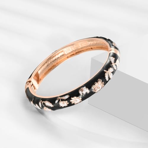 Image of UJOY Bangles 5 Pcs Enamel Jewelry Set Rose Flower Engraved Cloisonne Bracelets Pack in a Box 5PCS