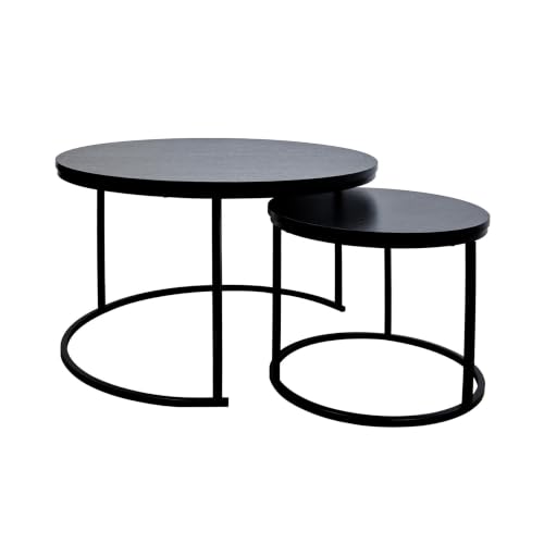 Image of OHS Black Coffee Table Round Stacking Nest of Tables Set of 2 Metal Frame