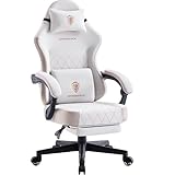 Dowinx Gaming Chair with Pocket Spring Cushion, High Back Ergonomic 360° Swivel Chair for Office Gaming, Massage Lumbar Support Office Gaming with Footrest for Adults, 300LBS Capacity, Beige